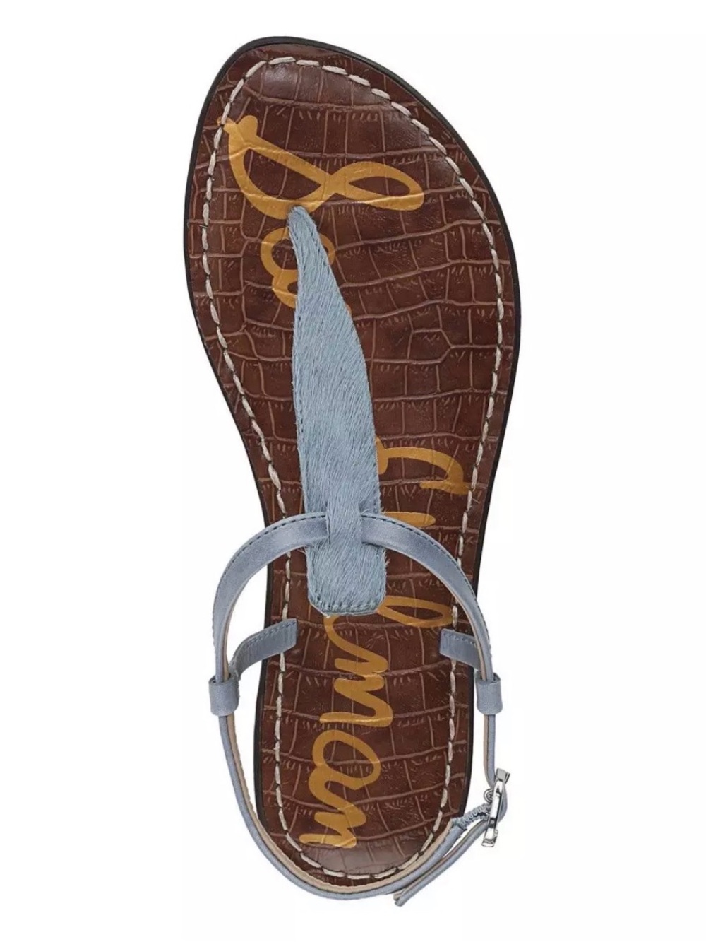 Sam Edelman Light Blue Calf Hair T-Strap Casual Flat Sandals US 8 NWOT - Picture 5 of 9